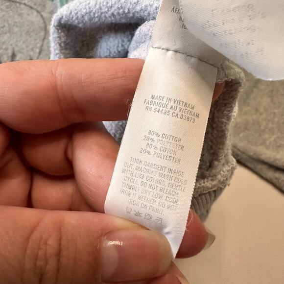 Aerie Cozy Chill Oversized Gray Terry Winter Graphic Distressed Sweatshirt Large - Picture 8 of 9